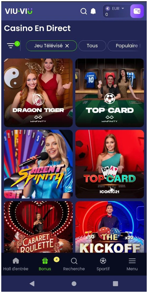 Jeux shows en direct Viu Viu Casino