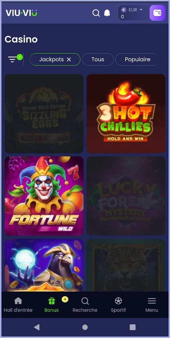 Jackpots slots en temps réel sur Viu Viu Casino