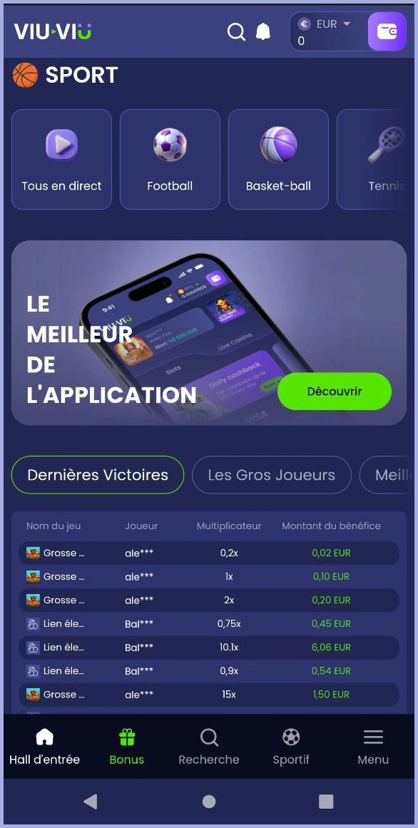 Pari pré-match sur le sport chez Viu Viu