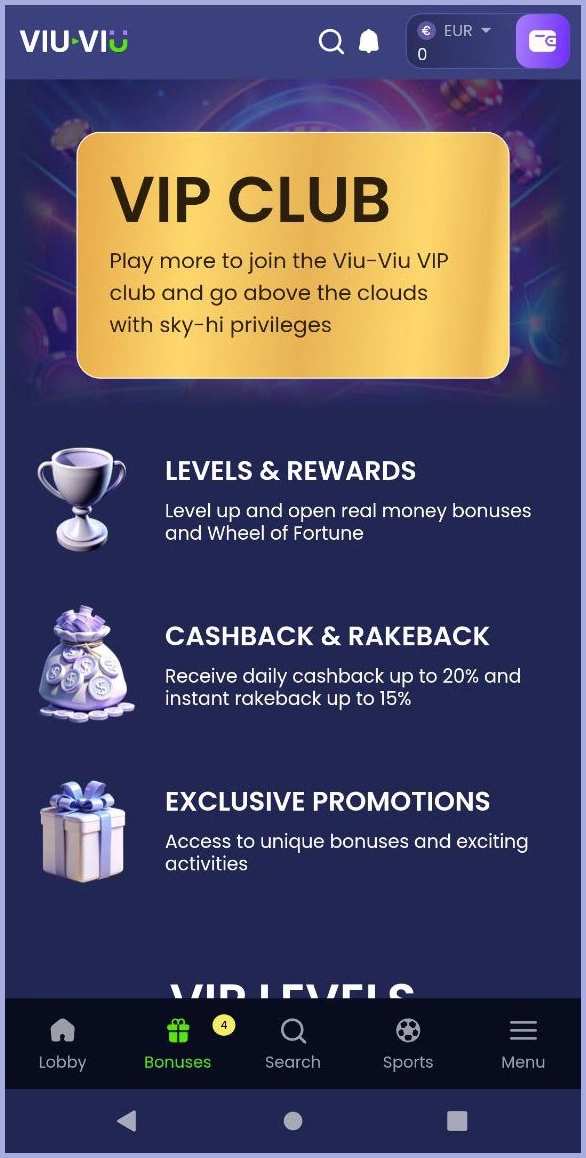 Club VIP exclusif au Casino Viu Viu